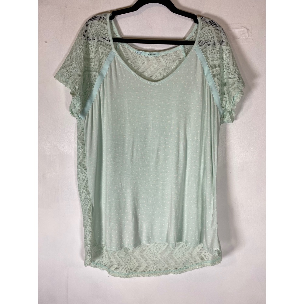 Maurices Mint Polka‎ Dot Lace Hi Low Top Short Sleeve Romantic Cottagecore XL